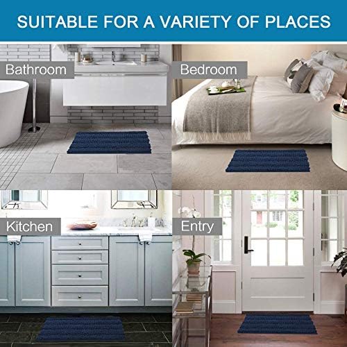 H.VERSAILTEX 2 Piece Bathroom Set - Super Absorbent Chenille Striped Bath Mats and Rugs - Non-Skid, Machine Washable Floor Mats (Navy, 24 x 36 Plus 20 x 32 Inches) - Image 6