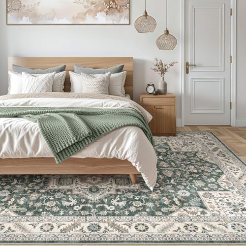cotiled 10x12 Area Rug for Living Room, Washable, Traditional, Vintage Green - Image 7