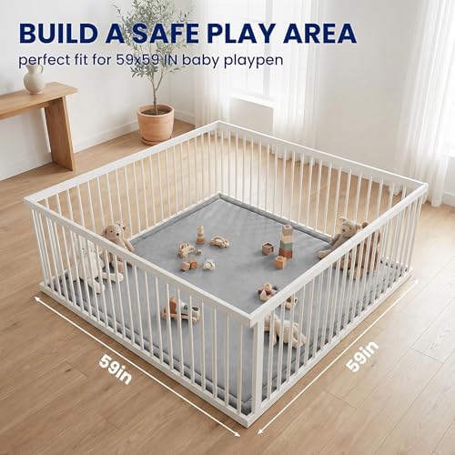 Huloo Sleep Ultra Soft Baby Play Mat for Floor, 1.3" Thick Elasti-Foam 59x59 Play Mat for Playpen,Water-Repellent Coral Velvet for Tummy Time, Non-Slip Backing,Safe for Toddlers & Infants(Dark Grey) - Image 5