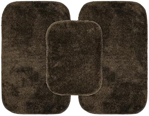 Garland Rug Traditional Nylon Washable Chocolate 3 Bath Rugs (17" X 24", 21" X 34", 21" X 34") - Soft, Absorbent, and Stylish for Your Bathroom by Garland+Rug