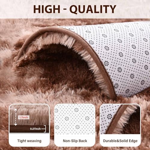 FinRèc Home 6x9 Non-Slip Fluffy Area Rugs for Living Room (Brown) - Image 4