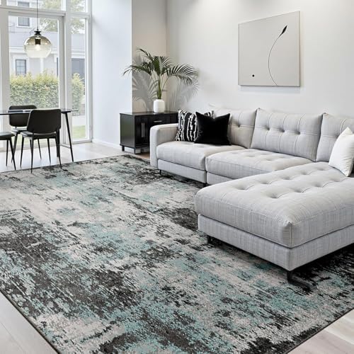 RELEANY Washable 7'x9' Abstract Area Rug for Living Room Teal Black - Image 2