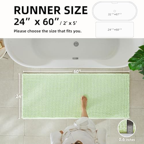TYUU Waffle Runner Rug Bathroom, Long Boho Bath Mat, 60x24 Pale Green - Image 2