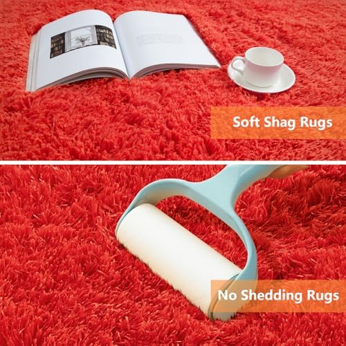 Red Shag Area Rugs for Bedroom Living Room,Ultra Soft Fluffy Christmas Area Rugs 4X6 for Dorm,Indoor Carpet Plush Rugs for Living Room Home Decor,Red - Image 6