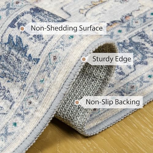 BESTSWEETIE Washable Boho 2x10 Runner Rug, No Pile, Living Room, Beige Blue - Image 3