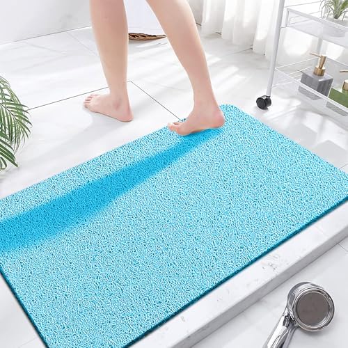 godehone Shower Mats Non Slip Without Suction Cups, PVC Loofah Bathroom Mats, Loofah Mats for Shower and Bathroom, Quick Drying, 23.6× 47.2 Inch, Turquoise Blue by godehone