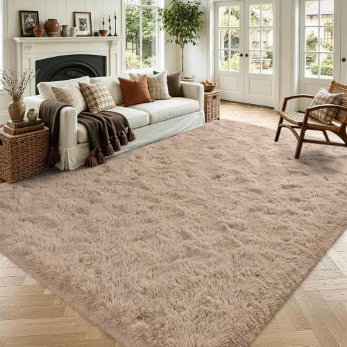 Noahas 4'x5'3'' Beige Fluffy Soft Area Rug Non-Slip for Bedroom Living Room by ModernHomeDecor