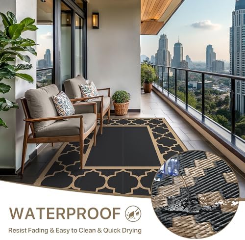 GENIMO Outdoor Rug, Waterproof Plastic Rugs for Patio, 6'x9' Black Brown - Image 5