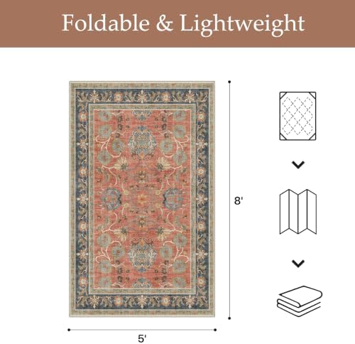 GENIMO Indoor Outdoor Rug, Washable for Patio and Deck, Rust Blue, 5x8 - Image 2