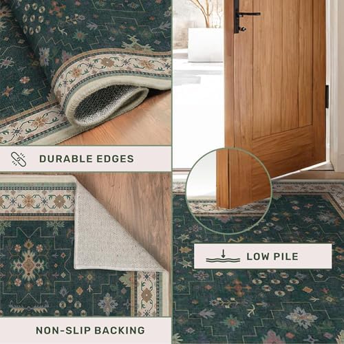 Hazo Haus Dark Green 2x8 Non Slip Kitchen Runner Rugs - Modern Vintage Boho Eclectic Floral Pattern, Washable Low Pile Non-Slip 8ft Long Runner Rugs for Hallway, Entrance - Image 5