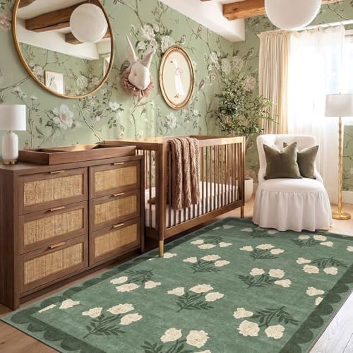 4x6 Boho Bedroom Rug - Sage Green Soft Washable Entry Rug Non Slip - Image 6