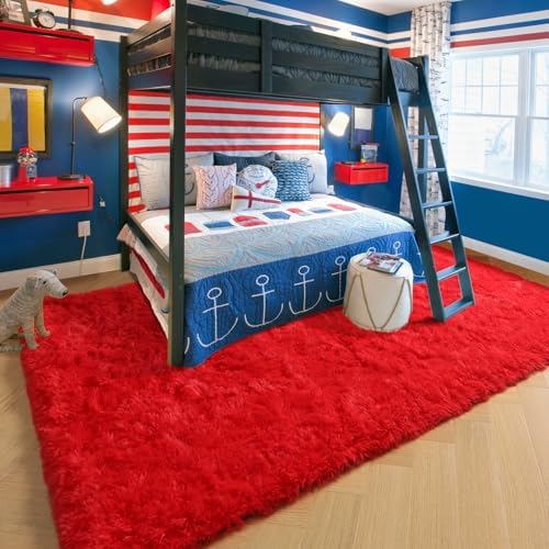 Amdrebio Red Fluffy Fuzzy Rug 5x8 for Boys Bedroom Living Room Classroom - Image 3