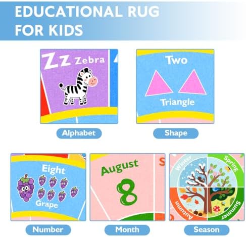 ABC Kids Rug for Playroom, 4ft Round Alphabet Small Classroom Rug - Image 4