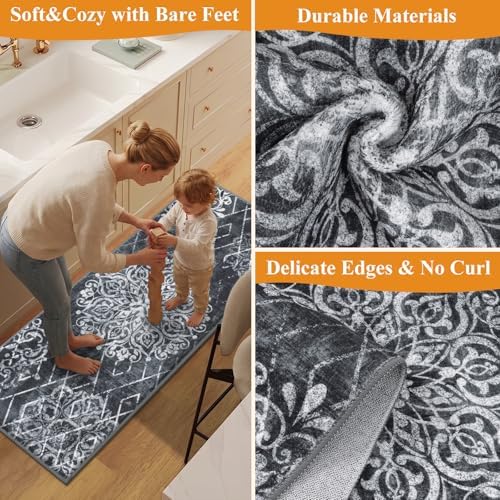 HEBE Boho Kitchen Rugs Set of 3, Non Slip Washable Kitchen Mats for Floor - Image 5