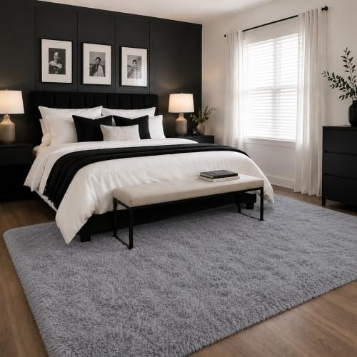 6x9 Ft Grey Fluffy Area Rug for Living Room, Soft Washable Carpet - Image 2