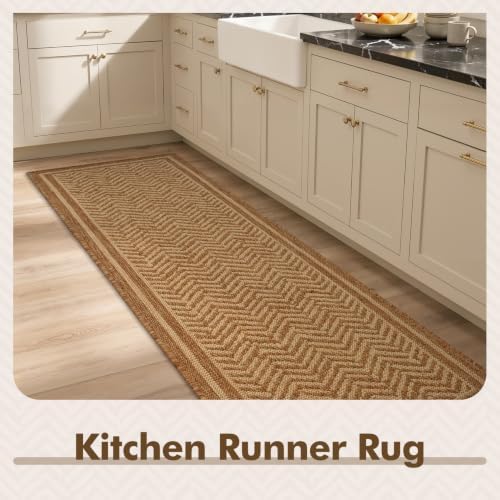 MontVoo-2x6 ft Indoor Outdoor Runner Rugs for Entryway Porch Hallway Kitchen Door Entrance Long, Textured Weave Polypropylene, Durable for High Traffic, Fade-Resistant, Boho Geometric Neutral Brown - Image 5