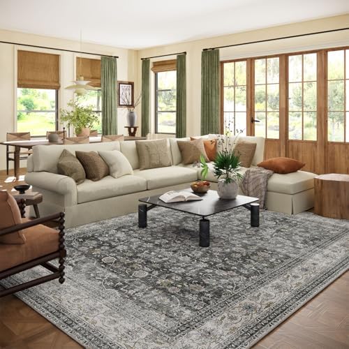 Machine Washable Rugs for Living room: 9x12 bedroom Rug Vintage Boho Area Rug Stain Resistant Non Slip Low Pile Lightweight Soft Carpets for Living room Dining Room Kitchen Nursery Kids Room Farmhouse by palohom