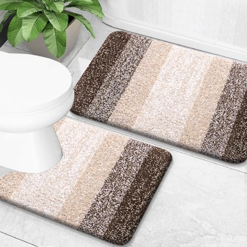 OLANLY Micorfiber Bathroom Rug Set 2 Piece, Soft Bath Mats, Light Brown by OLANLY