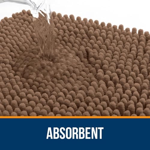 OLANLY Chenille Bathroom Rugs Sets 3 Piece, 47"x20"+24"x16"+24"x20", Mocha - Image 3