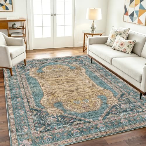 CHAMPLANT Washable Area Rug 10'x14' Boho Design Non-Shedding Easy Care Ideal for High Traffic Areas in Living Room Bedroom Office Coffee Table Kitchen Large Carpet - Image 2