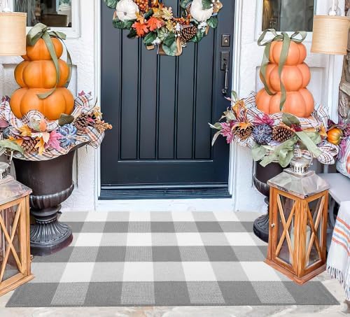 Front Door Mat Outdoor 24"x35"Grey and White Buffalo Plaid Outdoor Rug - Image 7