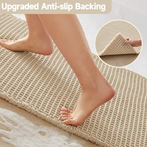 TYUU Waffle Bath Mat, Boho Bathroom Rugs Non Slip, 48x24 Pale Beige - Image 4