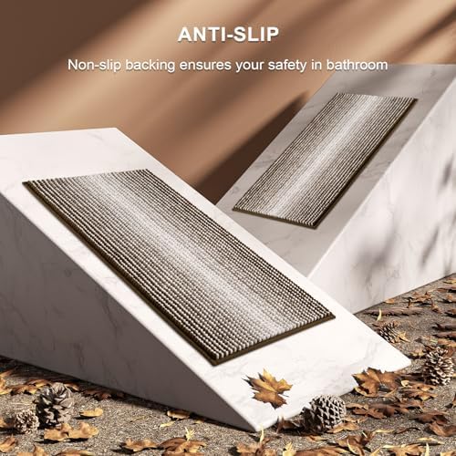 BSICPRO Bathroom Rugs Sets 2 Piece, Non Slip Striped Bath Mats, Brown - Image 5