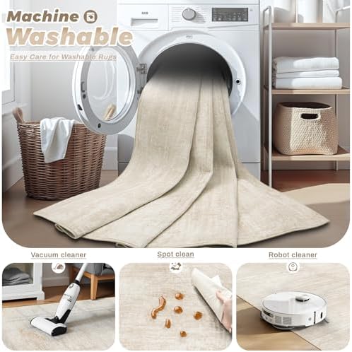 pmtsns Area Rugs 8x10 for Living Room: Washable Rug Modern Abstract Neutral Soft Non-Slip Low-Pile Indoor Large Carpet for Bedroom Dining Room Playroom Home Office (Beige, 8'x10') - Image 3