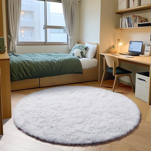 ONASAR White Round Area Rugs 5ft, Soft Bedroom Circle Rug Floor Mat for Kids Girls Boys Teen Room, Fuzzy Plush Shaggy Carpet for Baby Nursery Living Room Playroom Dorm Home Decor - Image 4