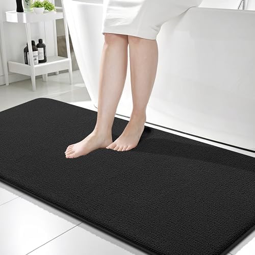 OLANLY Memory Foam Bathroom Runner Rugs 59x24, Absorbent Long Mat, Black by OLANLY