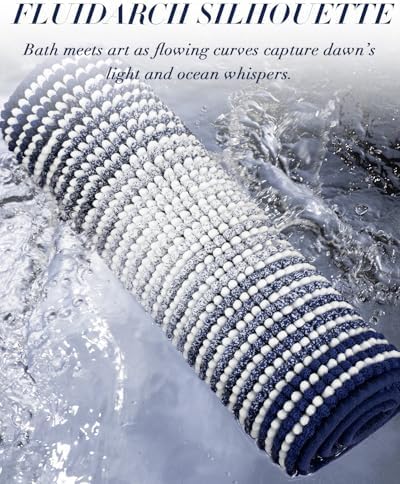 BSICPRO Large Chenille Bathroom Rugs Runner, 22x60 Striped Bath Mats, Navy - Image 4