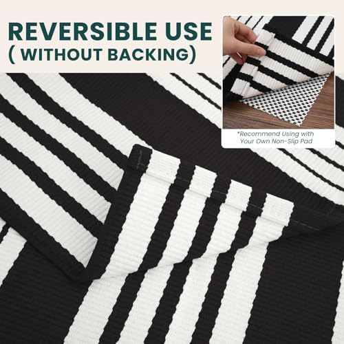 KOZYFLY Striped Rug 2x3 ft Brown and Black Woven Washable Stripes Doormat - Image 4