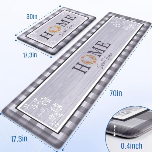 Kitchen Mats 2PCS, Anti Fatigue Rugs, 17.3x30+17.3x70in, Grey - Image 2