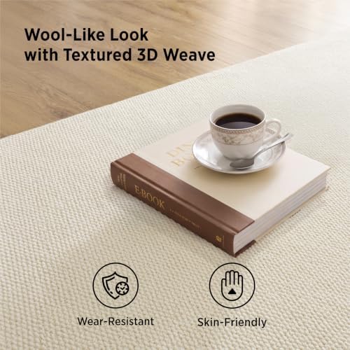 Bedsure 8x10 Faux Wool Area Rug for Living Room, Machine Washable, Ivory - Image 2