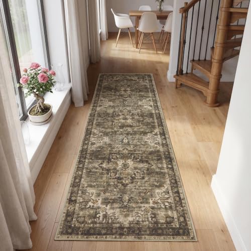 GarveeHome Washable Rug Runner 2x6 Vintage Runners for Hallways Olive Green by GarveeHome