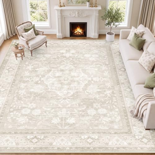 SameBed 8x10 Area Rug Living Room, Vintage Neutral Washable Carpet Beige by SameBed