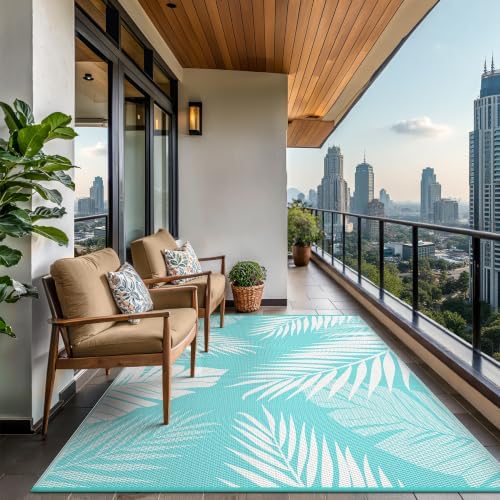 GENIMO Outdoor Rug, Waterproof Plastic Rugs for Patio, 9'x12' Navy White - Image 4