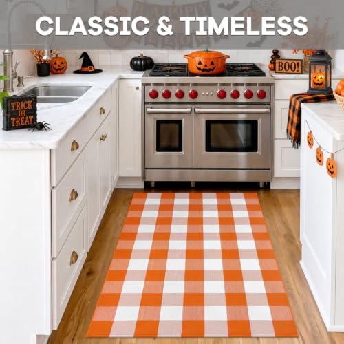IOHOUZE Fall Buffalo Plaid Outdoor Rug 3x5, Washable, Orange White - Image 4