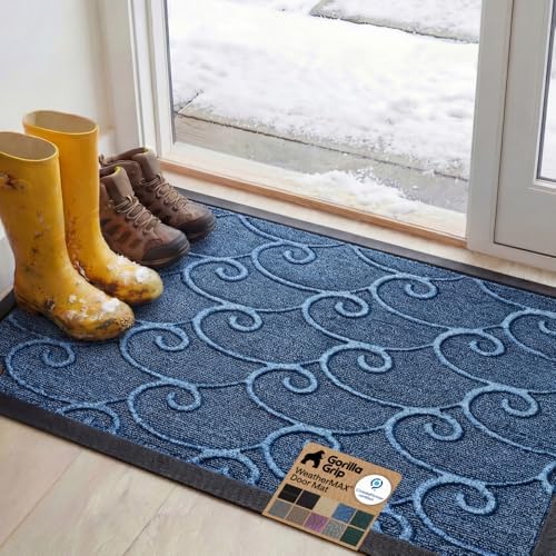 GORILLA GRIP WeatherMAX Door Mat, Indoor Outdoor, 47x35, Blue Ocean Waves by GorillaGrip