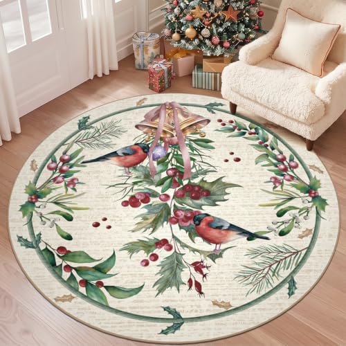 nesrt 6Ft Beige Christmas Round Washable Area Rugs Non Slip for Living Room by nesrt