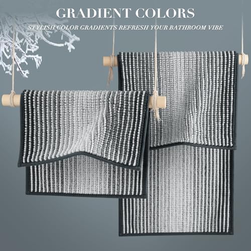 BSICPRO Bathroom Rugs Sets 2 Piece, Non Slip Striped Bath Mats, Blue Grey - Image 4