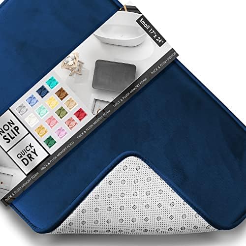 Clara Clark Bathroom Rugs, Velvet Memory Foam Bath Mat, Non-Slip, Machine Washable Bath Rugs - Dries Quickly, Ultra Soft Plush Bath Mats for Bathroom, 17 x 24, Royal Blue by ClaraClark