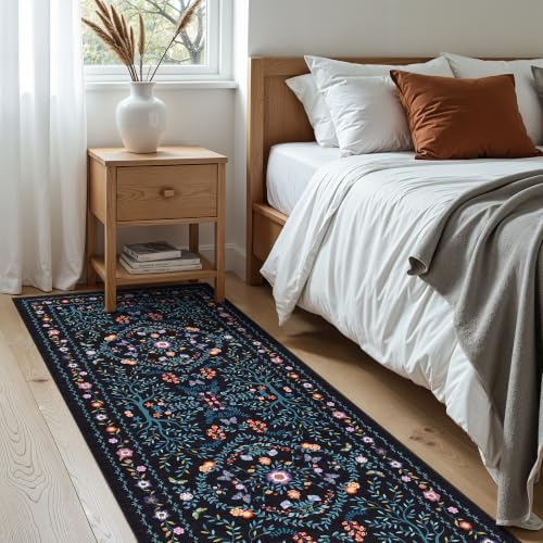 Ksrau 2x5 Runner Rug Washable: Non Slip Small Rugs for Kitchen Black Blue - Image 5