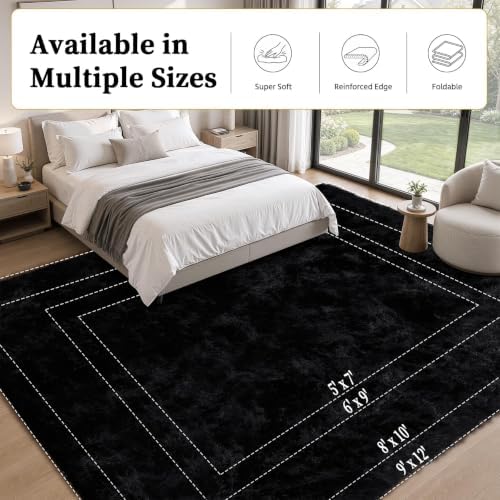 TENGTENGLINK 6x9 Fluffy Shag Area Rug Living Room Bedroom Washable Black - Image 2