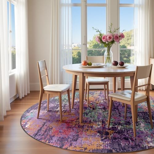 RELEANY Washable Round 8ft Area Rug for Living Room Purple Multi - Image 2
