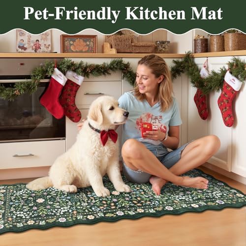Yamaziot Boho Anti Fatigue Kitchen Rug Set of 3 Scalloped Non-Slip, Green - Image 6