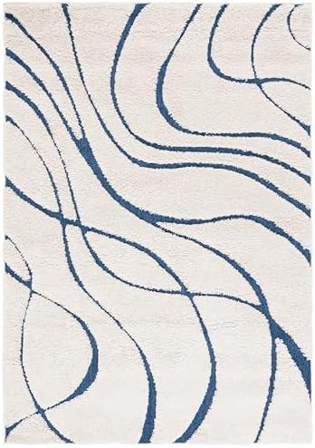 SAFAVIEH Florida Shag Collection Area Rug - 6' x 8', Cream & Blue, Non-Shedding & Easy Cleaning, Plush Thick Pile, Ideal for Living Room, Bedroom, Dining Space (SG471-1165) - Image 3