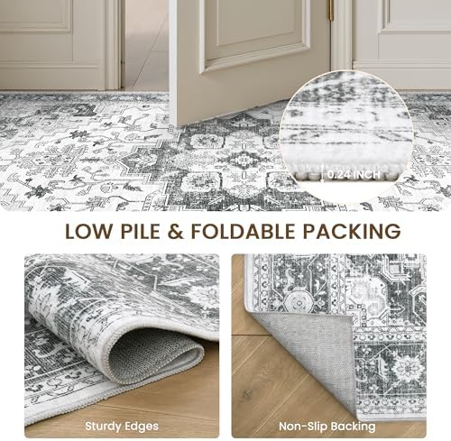Rugs for Entryway, 2X3 Washable Kitchen Rugs Grey Small Throw Carpet - Image 4