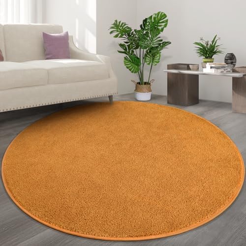 FlyDOIT Round Area Rugs for Bedroom Living Room, 4x4 Orange Super Soft Comfy Thickened Memory-Foam Indoor Circle Carpets, Modern Aesthetic Minimalist Carpet for Boys Girls Adults Nursery Home Décor - Image 6