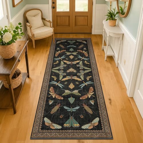 Dark Black Boho 2x10 Rug Runners for Hallways, Washable Non Slip Long Runner Rug for Kitchen, Entryway, Low Pile & Soft Stain Resistant Vintage Home Décor - Image 6